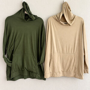 Real Essentials Womens Hoodie Long Sleeve Cowl Neck Pocket XL Beige Green Qty 2